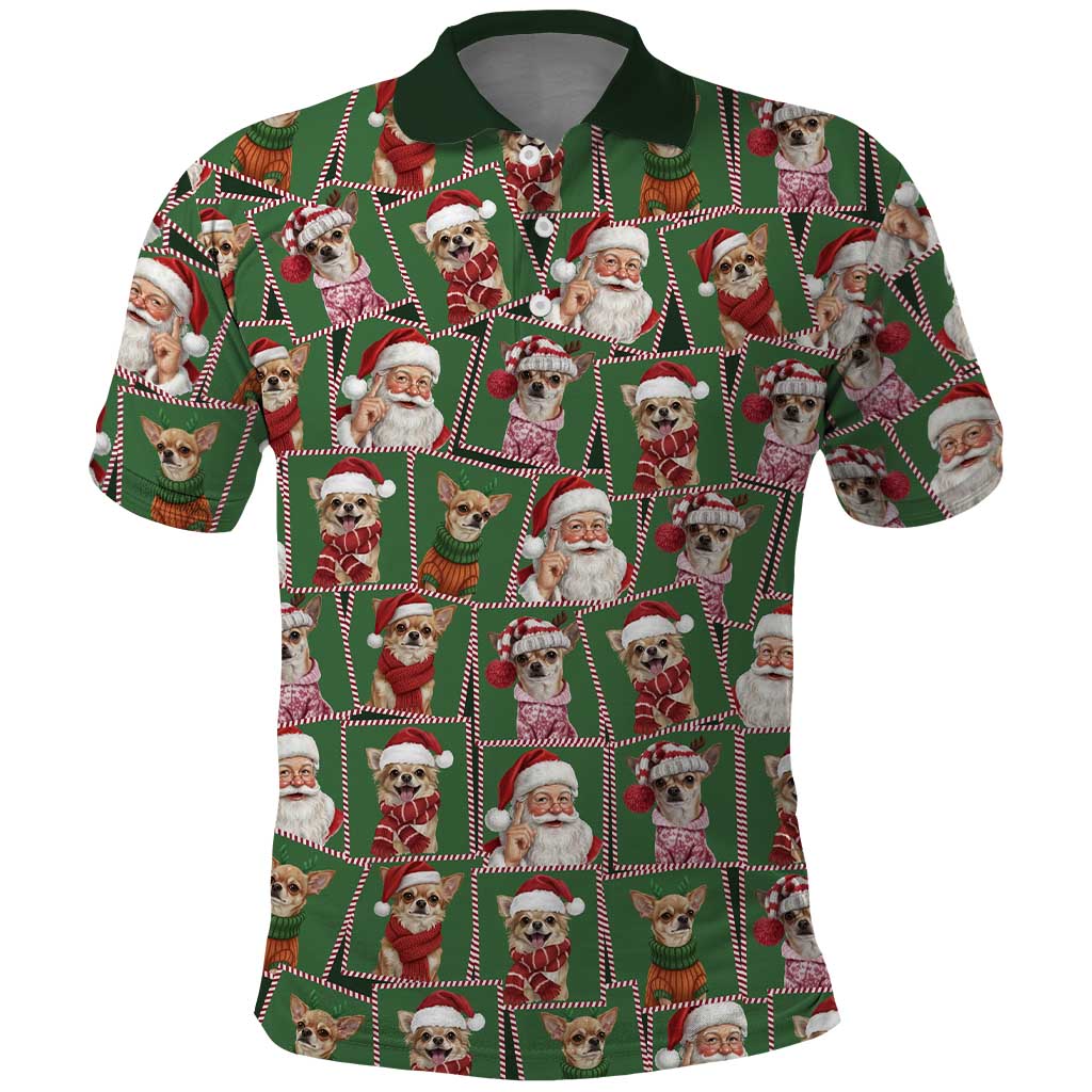 Chihuahua Santa Clau Christmas Polo Shirt Xmas Holiday Patterns - Wonder Print Shop