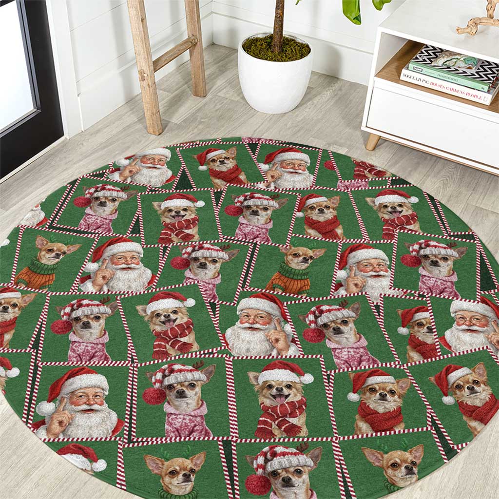 Chihuahua Santa Clau Christmas Round Carpet Xmas Holiday Patterns - Wonder Print Shop