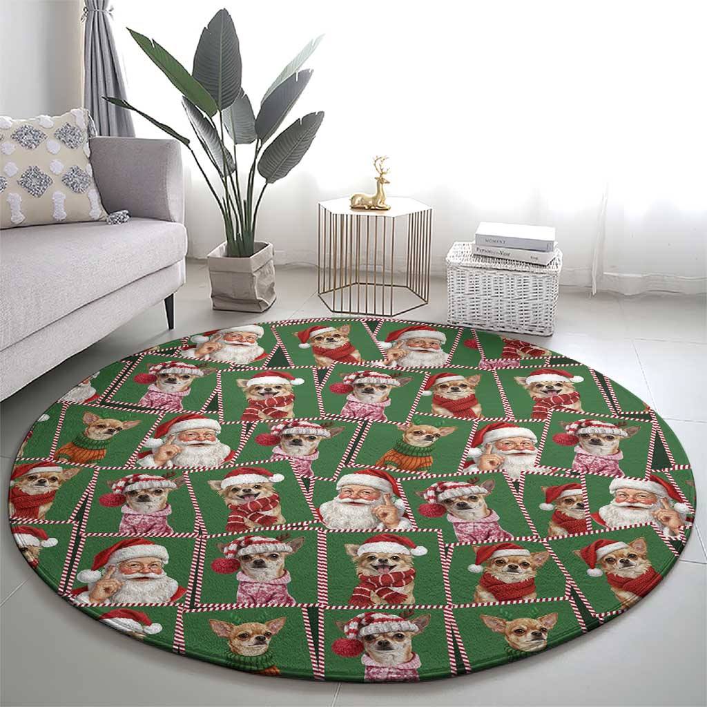 Chihuahua Santa Clau Christmas Round Carpet Xmas Holiday Patterns - Wonder Print Shop