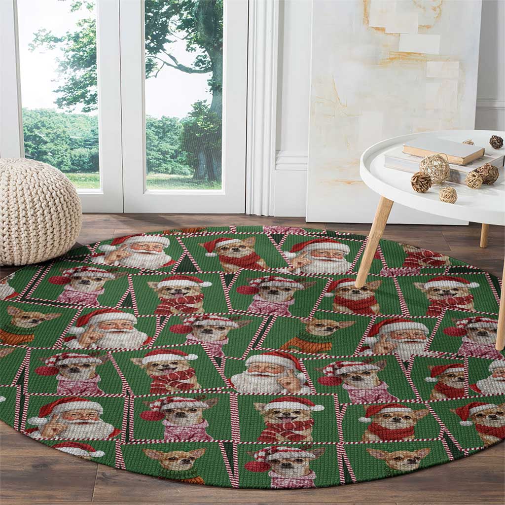 Chihuahua Santa Clau Christmas Round Carpet Xmas Holiday Patterns - Wonder Print Shop