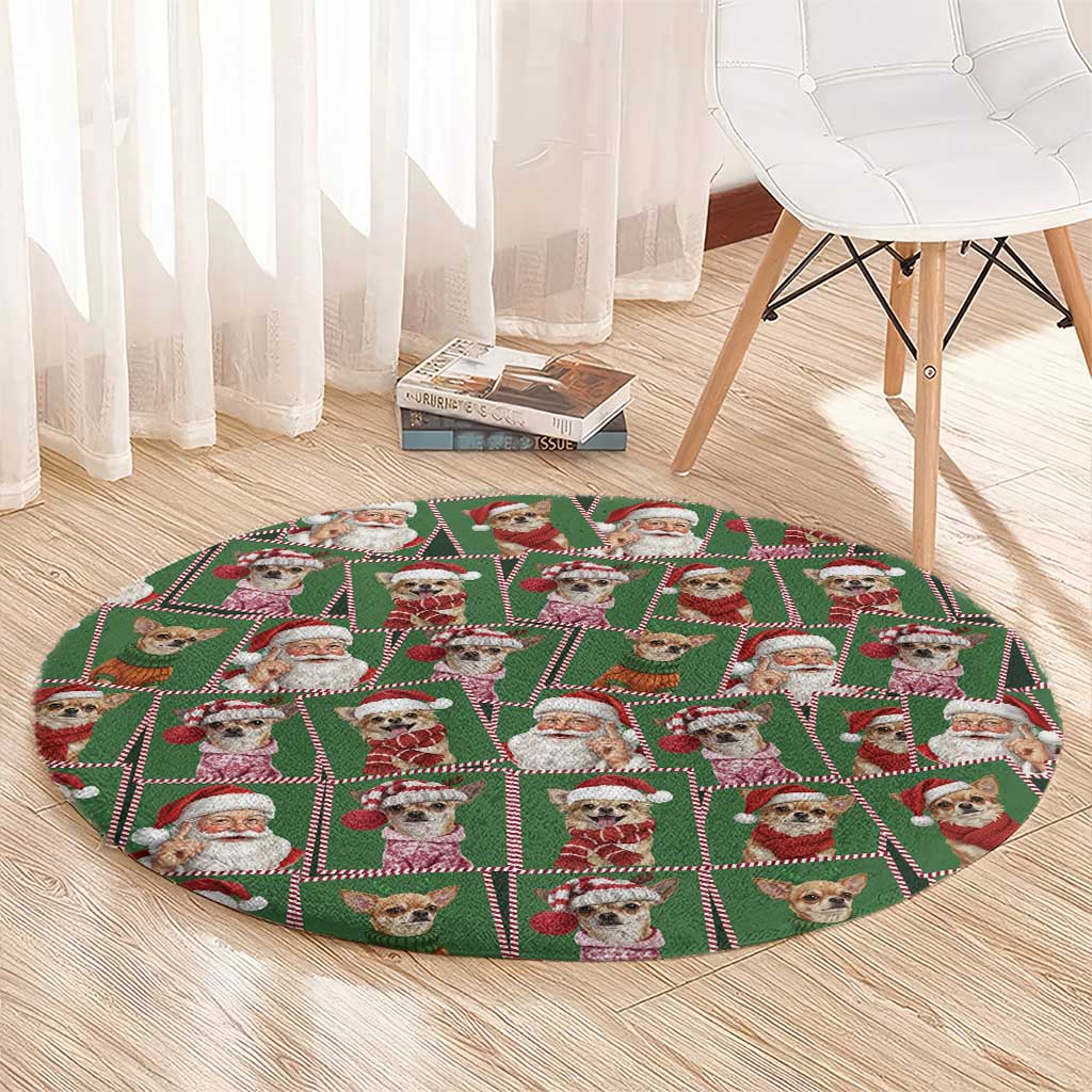 Chihuahua Santa Clau Christmas Round Carpet Xmas Holiday Patterns - Wonder Print Shop