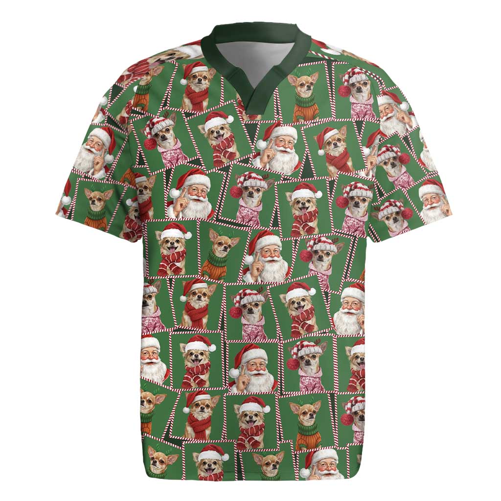 Chihuahua Santa Clau Christmas Rugby Jersey Xmas Holiday Patterns - Wonder Print Shop