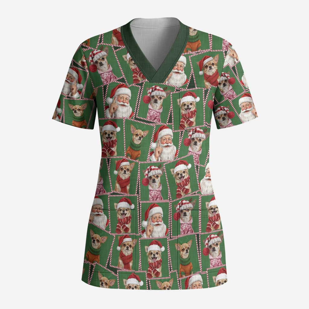 Chihuahua Santa Clau Christmas Scrub Top Xmas Holiday Patterns - Wonder Print Shop
