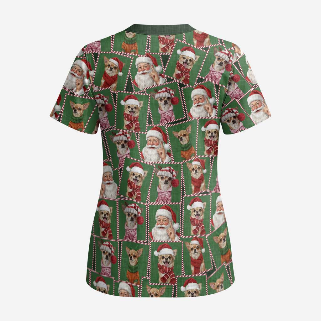 Chihuahua Santa Clau Christmas Scrub Top Xmas Holiday Patterns - Wonder Print Shop