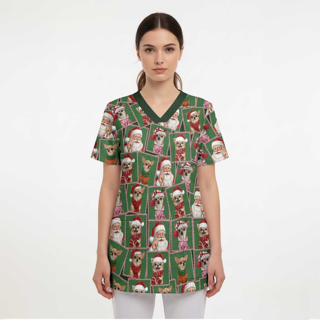 Chihuahua Santa Clau Christmas Scrub Top Xmas Holiday Patterns - Wonder Print Shop