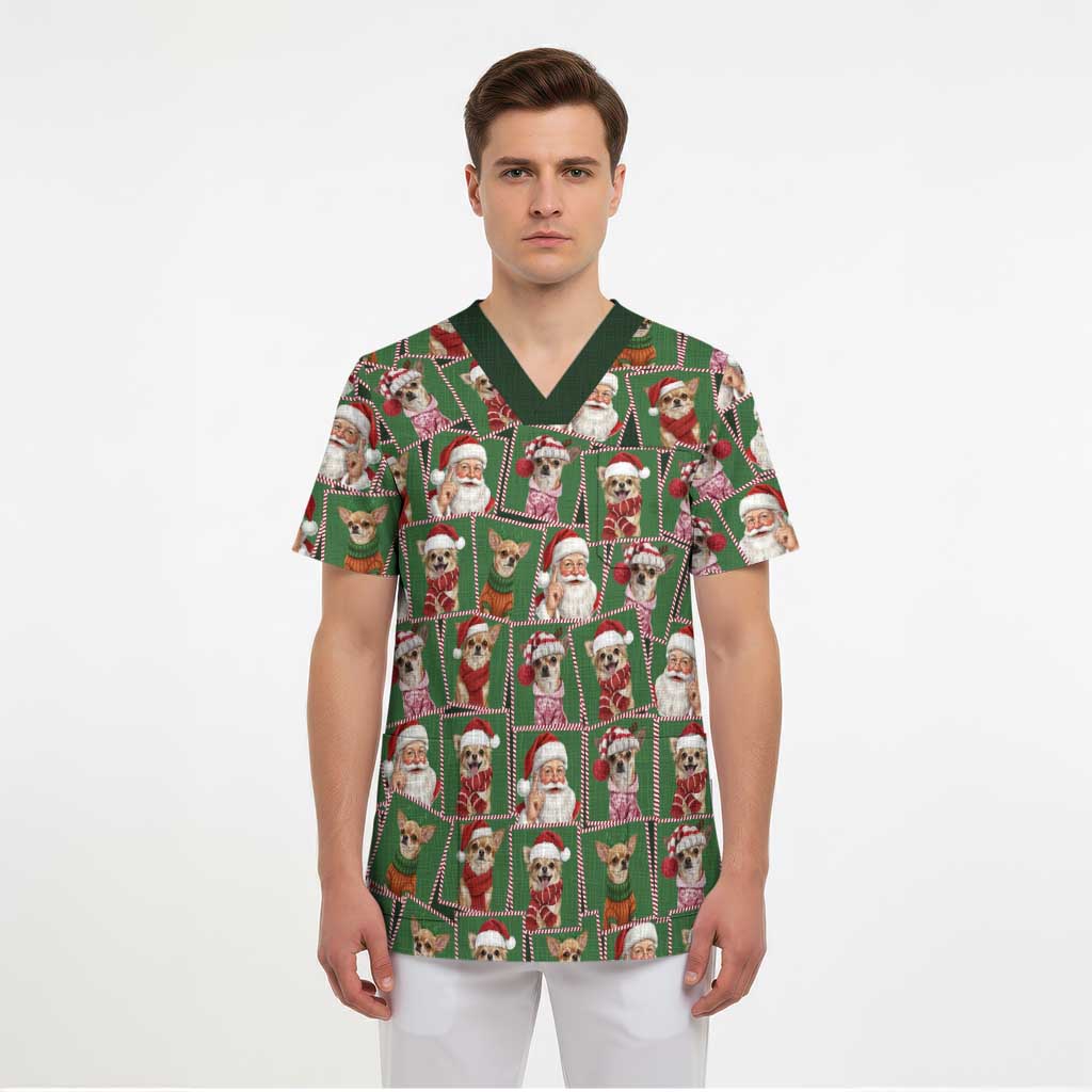 Chihuahua Santa Clau Christmas Scrub Top Xmas Holiday Patterns - Wonder Print Shop