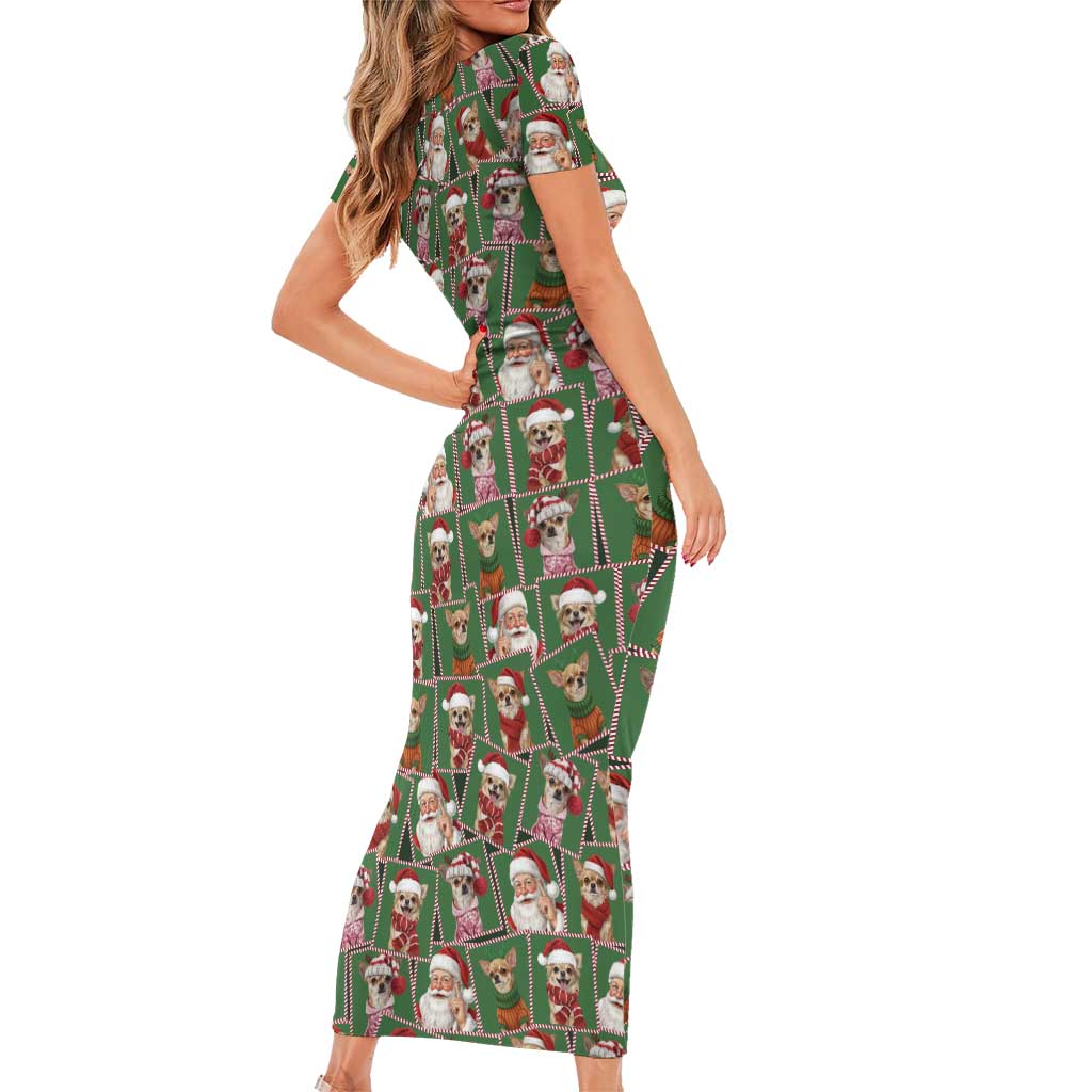Chihuahua Santa Clau Christmas Short Sleeve Bodycon Dress Xmas Holiday Patterns - Wonder Print Shop