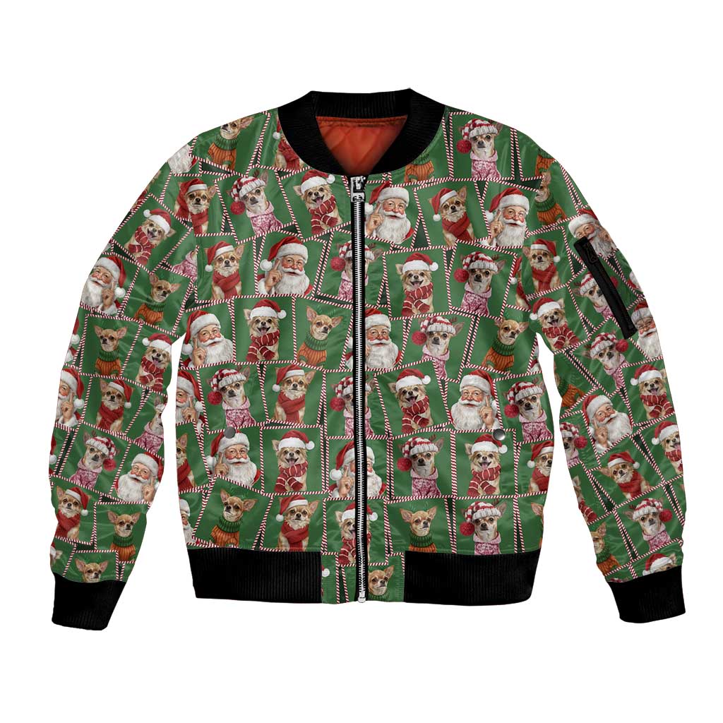 Chihuahua Santa Clau Christmas Sleeve Zip Bomber Jacket Xmas Holiday Patterns - Wonder Print Shop