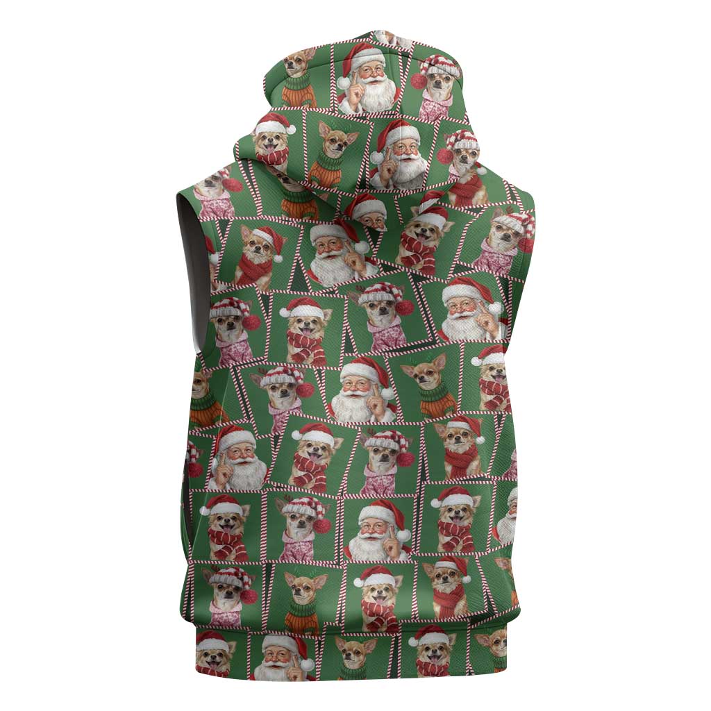 Chihuahua Santa Clau Christmas Sleeveless Hoodie Xmas Holiday Patterns - Wonder Print Shop