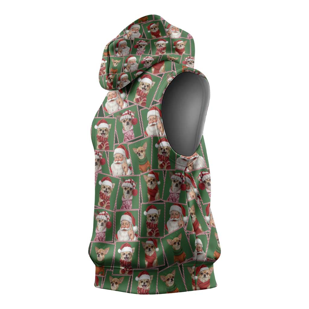 Chihuahua Santa Clau Christmas Sleeveless Hoodie Xmas Holiday Patterns - Wonder Print Shop