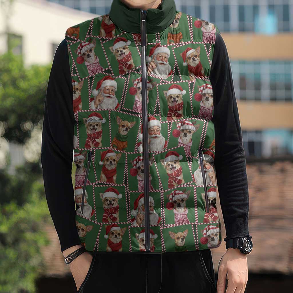 Chihuahua Santa Clau Christmas Sleeveless Puffer Jacket Xmas Holiday Patterns - Wonder Print Shop