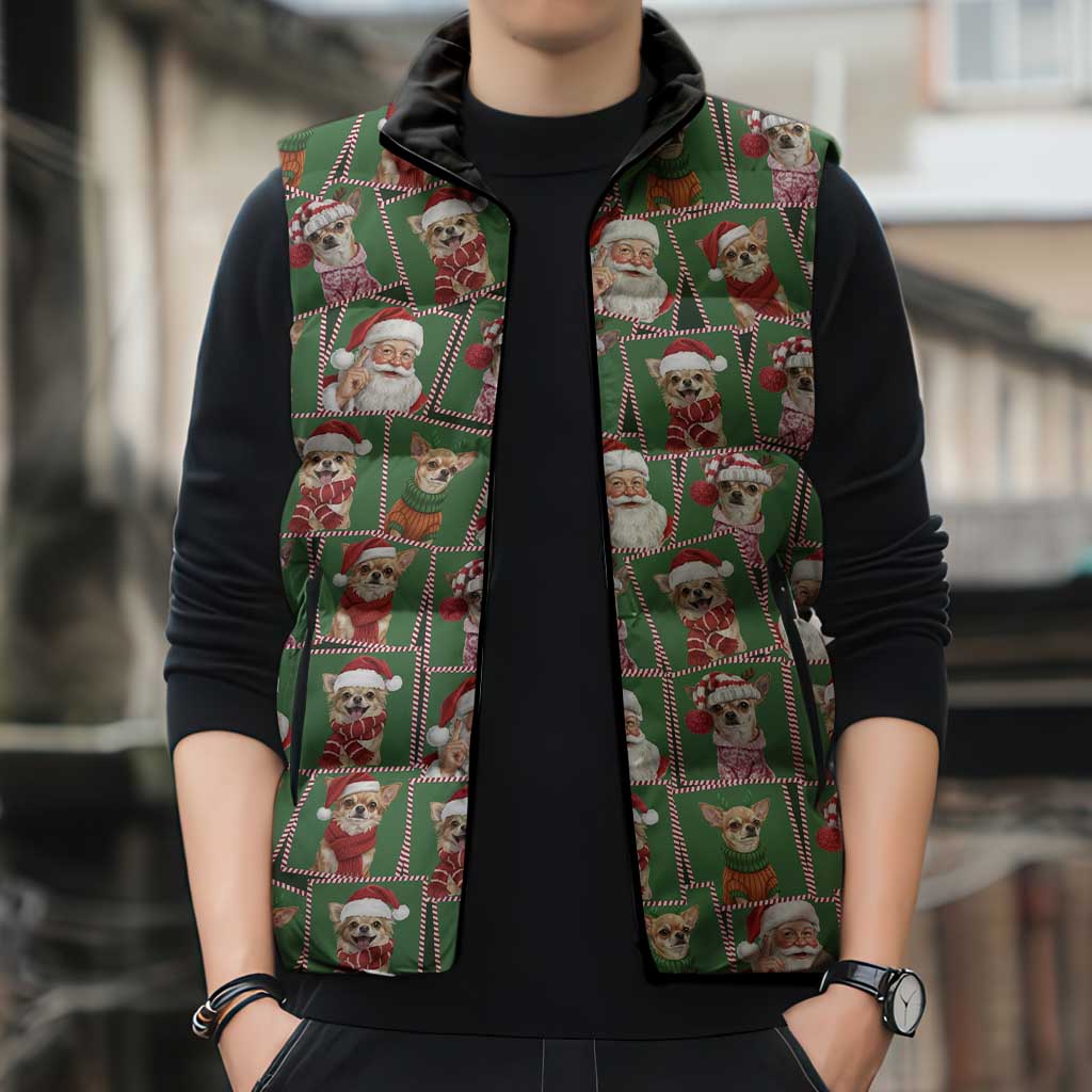 Chihuahua Santa Clau Christmas Sleeveless Puffer Jacket Xmas Holiday Patterns - Wonder Print Shop