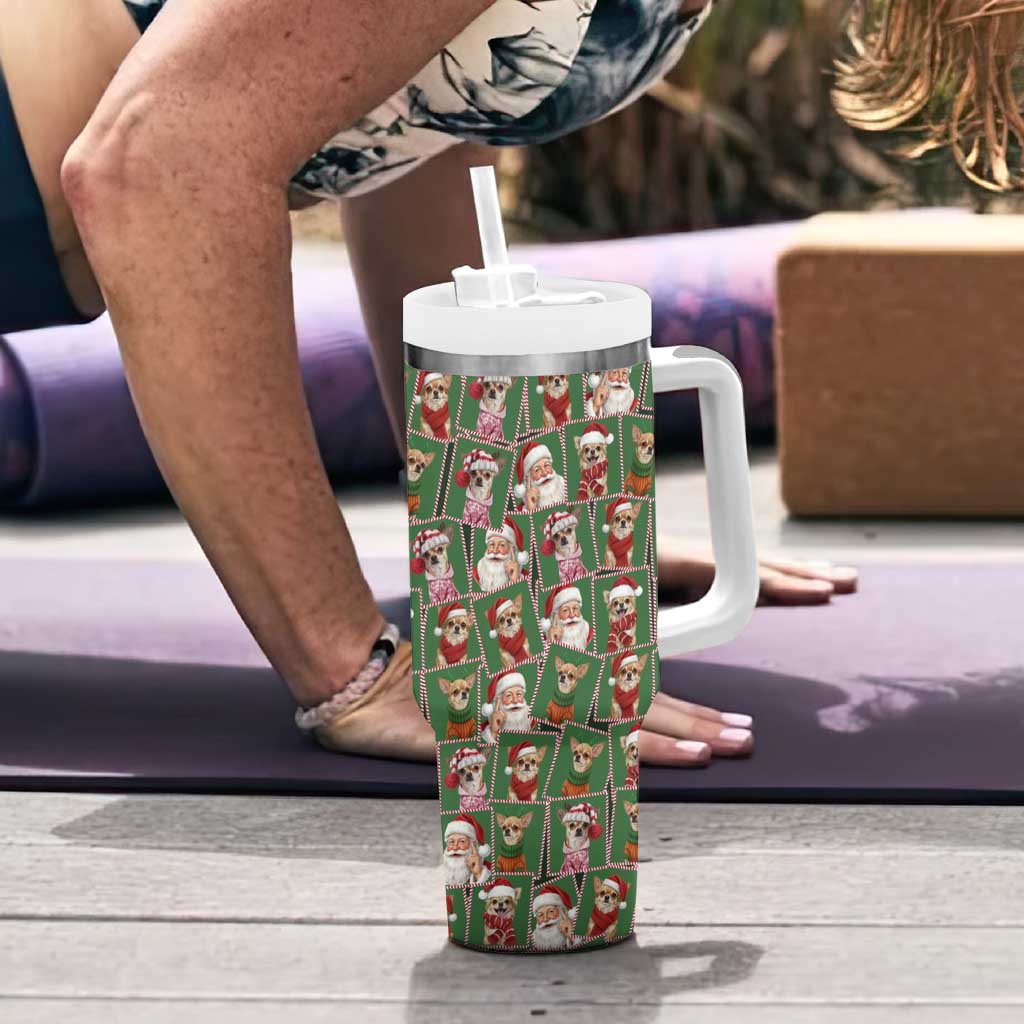 Chihuahua Santa Clau Christmas Tumbler With Handle Xmas Holiday Patterns - Wonder Print Shop