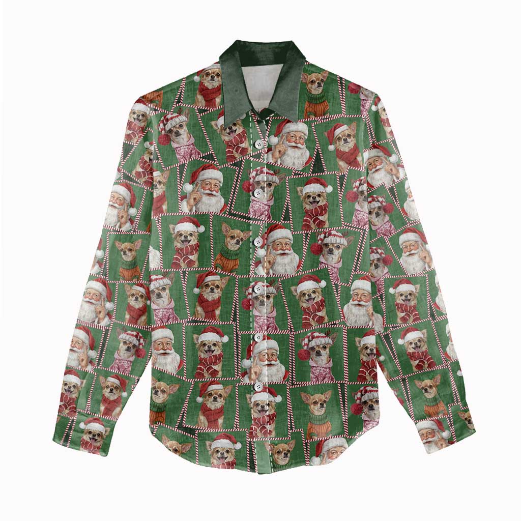 Chihuahua Santa Clau Christmas Women Casual Shirt Xmas Holiday Patterns - Wonder Print Shop