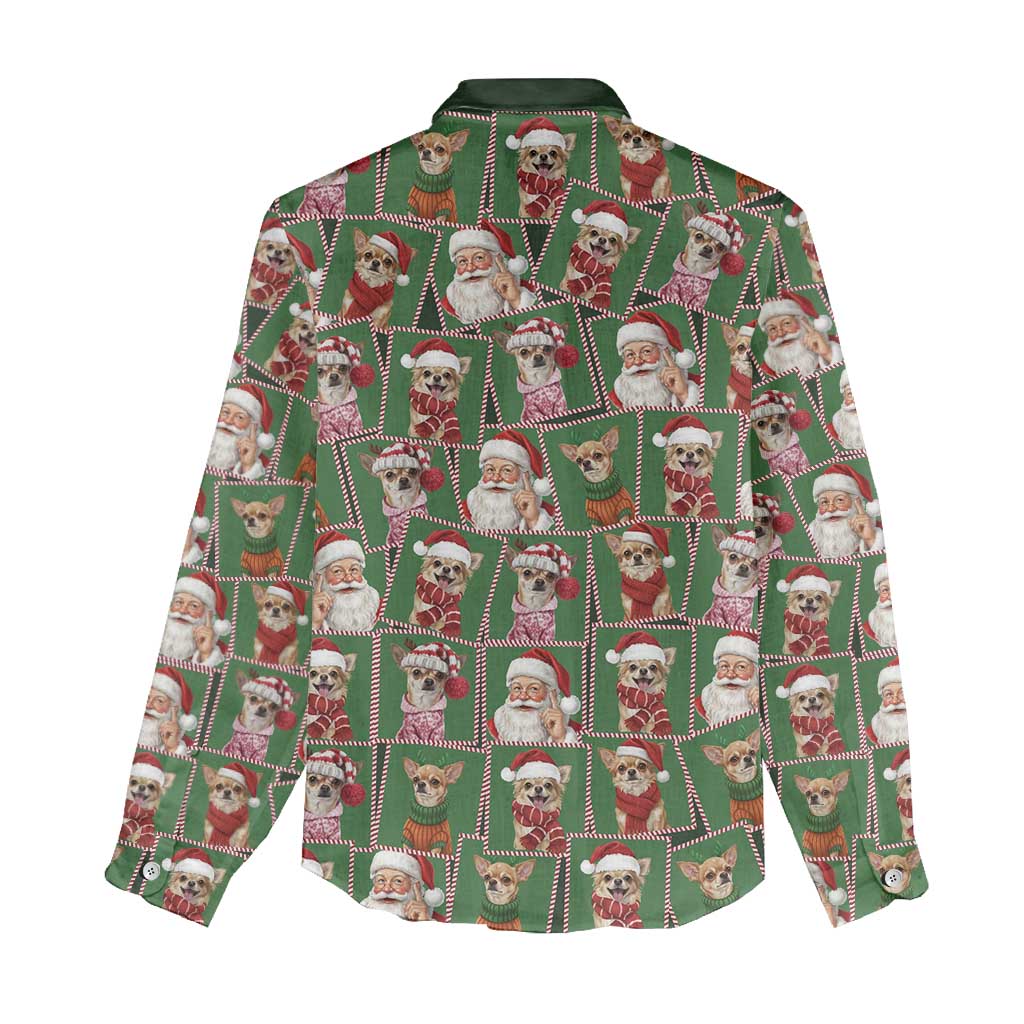 Chihuahua Santa Clau Christmas Women Casual Shirt Xmas Holiday Patterns - Wonder Print Shop