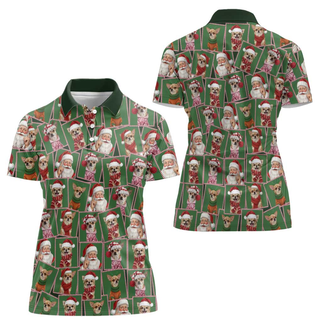 Chihuahua Santa Clau Christmas Women Polo Shirt Xmas Holiday Patterns - Wonder Print Shop