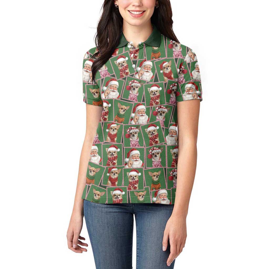 Chihuahua Santa Clau Christmas Women Polo Shirt Xmas Holiday Patterns - Wonder Print Shop