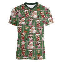 Chihuahua Santa Clau Christmas Women V-Neck T-Shirt Xmas Holiday Patterns - Wonder Print Shop