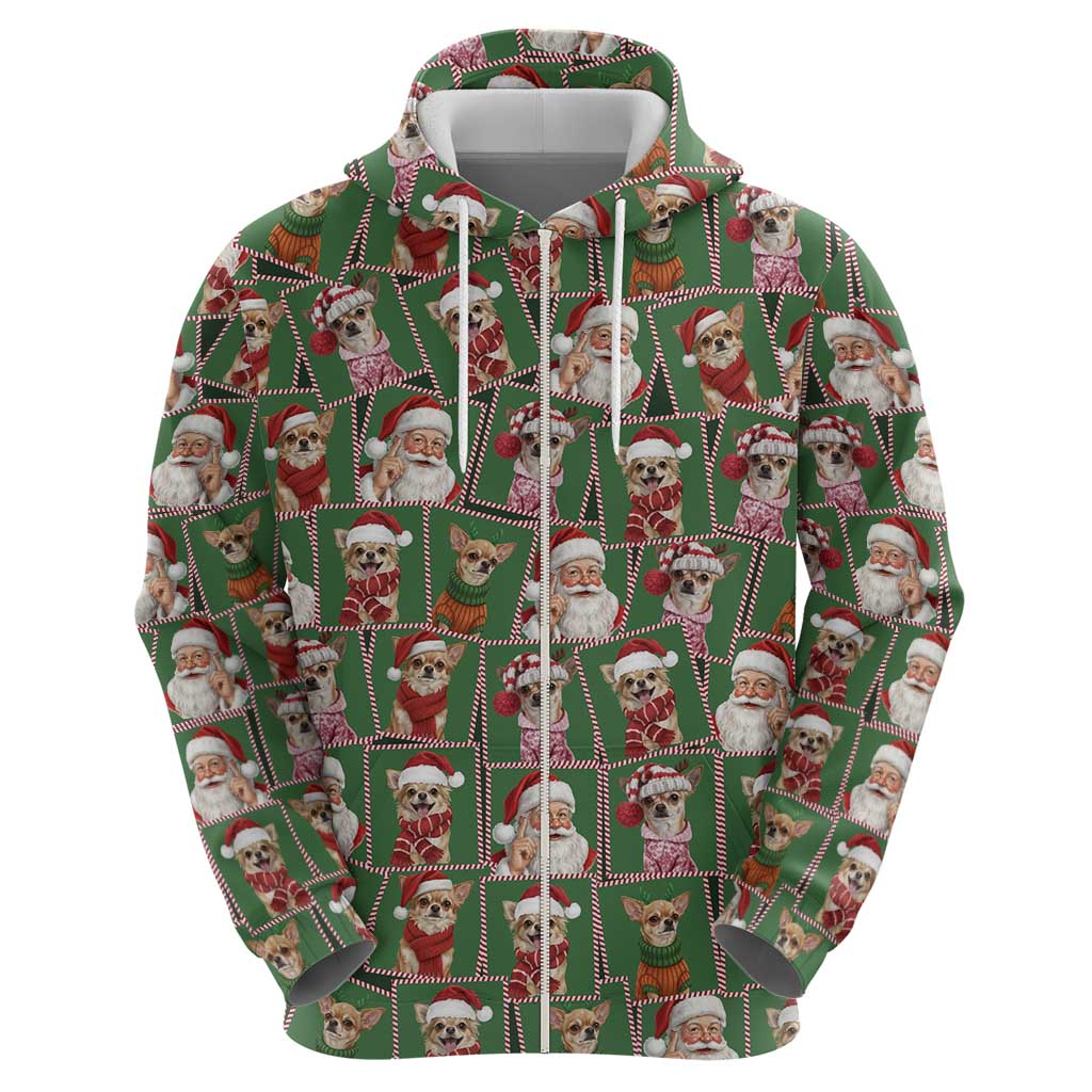 Chihuahua Santa Clau Christmas Zip Hoodie Xmas Holiday Patterns - Wonder Print Shop
