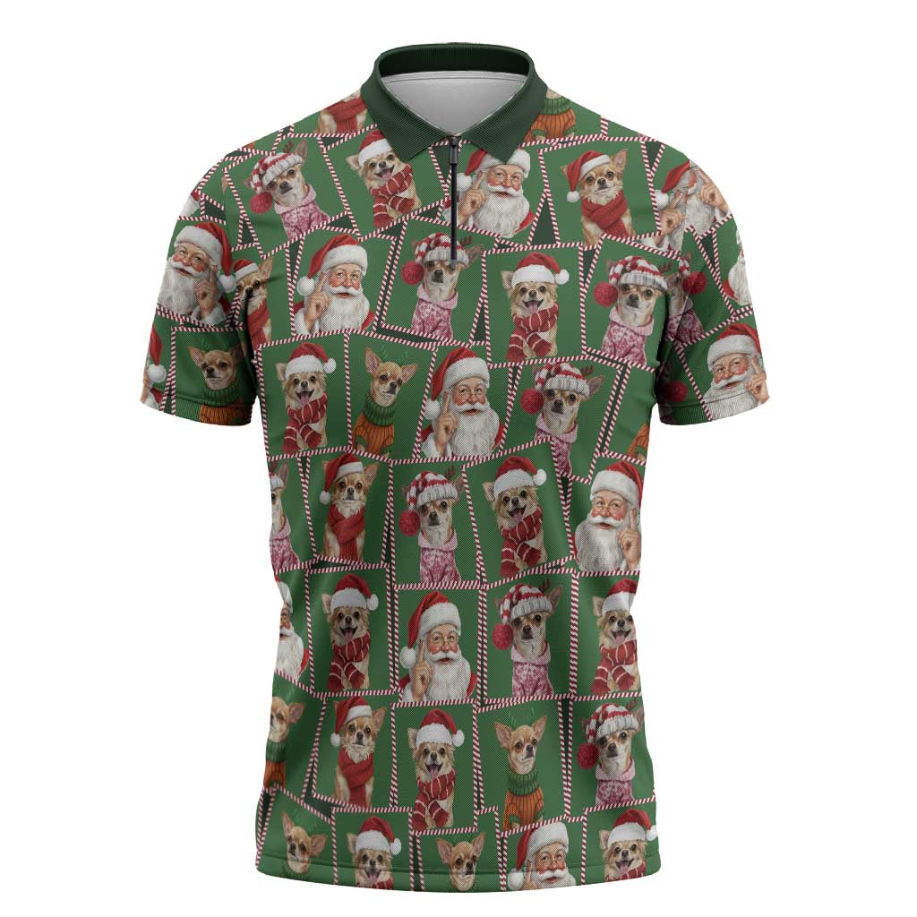 Chihuahua Santa Clau Christmas Zipper Polo Shirt Xmas Holiday Patterns - Wonder Print Shop