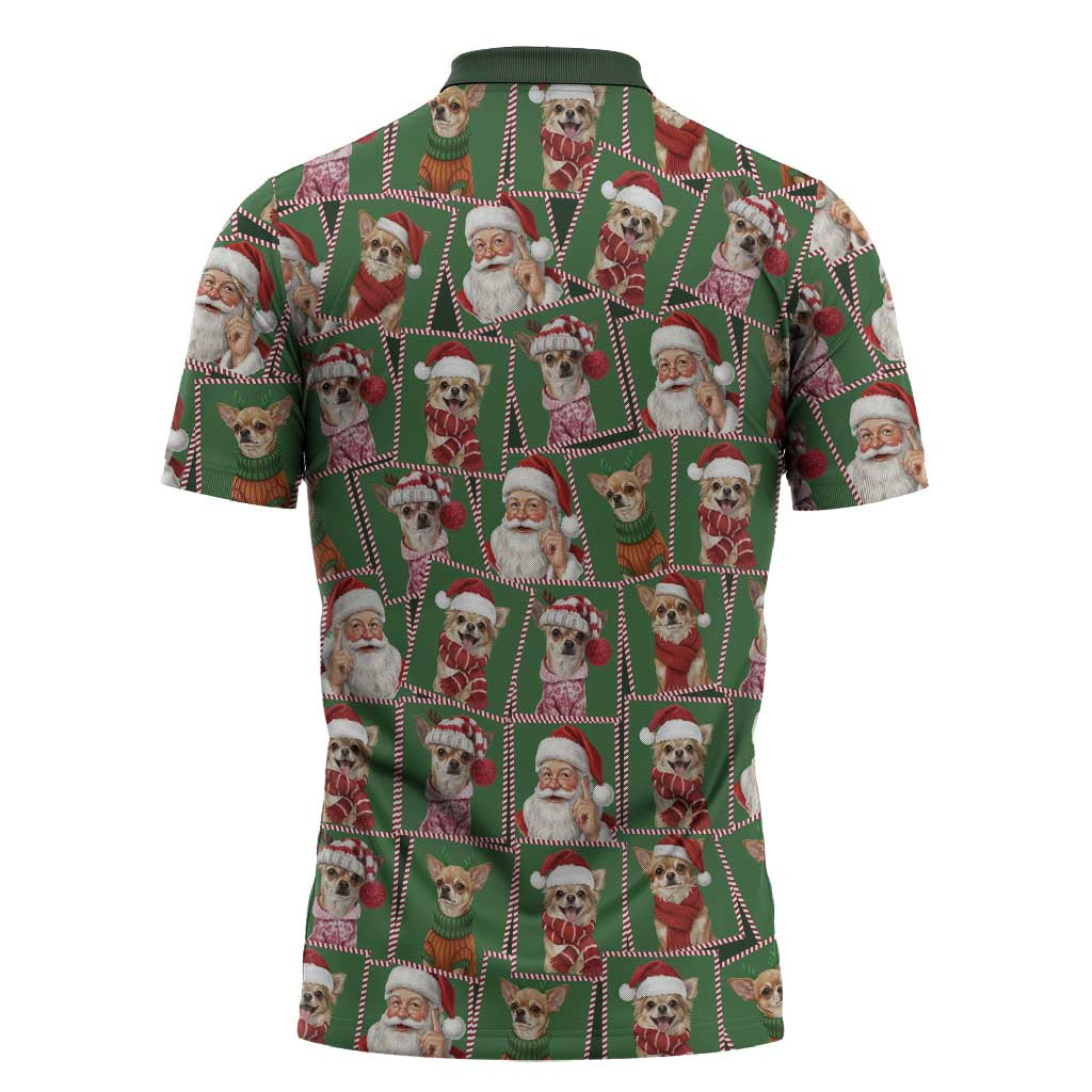 Chihuahua Santa Clau Christmas Zipper Polo Shirt Xmas Holiday Patterns - Wonder Print Shop