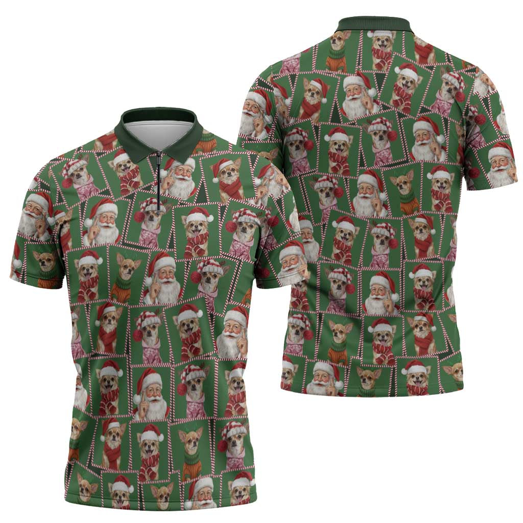 Chihuahua Santa Clau Christmas Zipper Polo Shirt Xmas Holiday Patterns - Wonder Print Shop