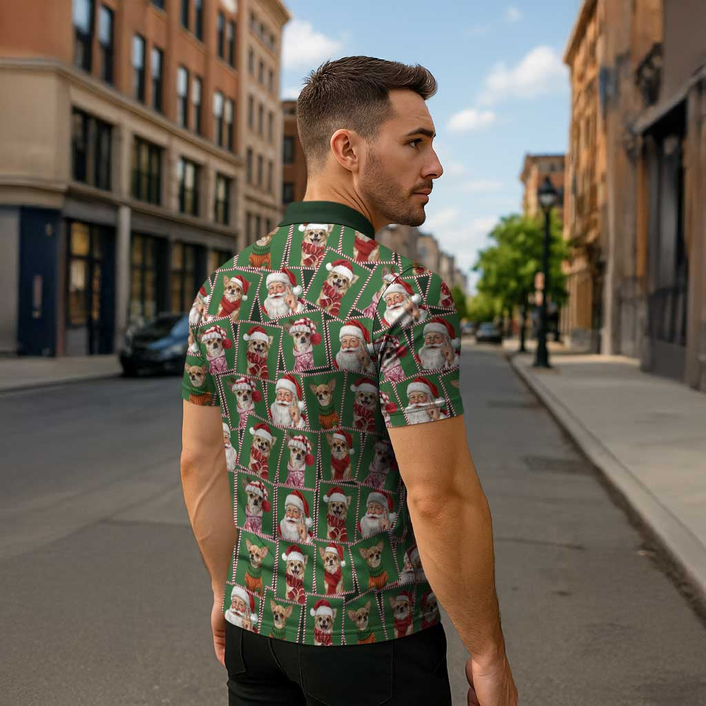 Chihuahua Santa Clau Christmas Zipper Polo Shirt Xmas Holiday Patterns - Wonder Print Shop