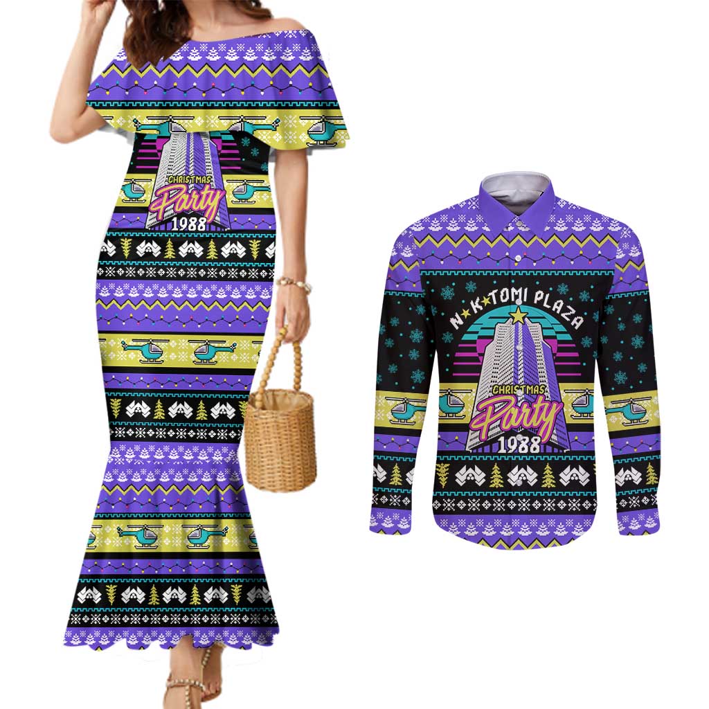 Christmas Party 1988 Nakatomi Plaza Couples Matching Mermaid Dress and Long Sleeve Button Shirt Xmas Holiday Patterns - Wonder Print Shop