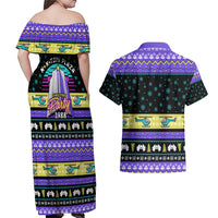 Christmas Party 1988 Nakatomi Plaza Couples Matching Off Shoulder Maxi Dress and Hawaiian Shirt Xmas Holiday Patterns - Wonder Print Shop