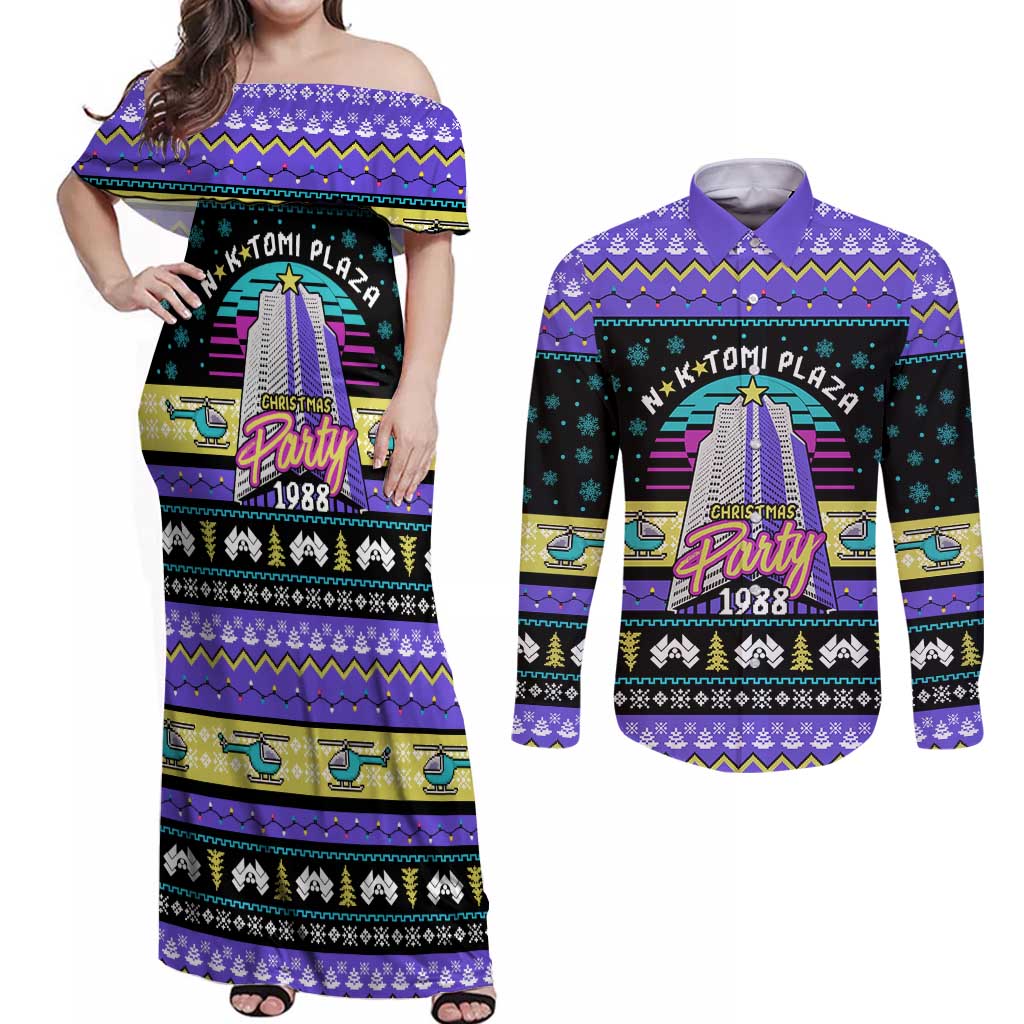 Christmas Party 1988 Nakatomi Plaza Couples Matching Off Shoulder Maxi Dress and Long Sleeve Button Shirt Xmas Holiday Patterns - Wonder Print Shop