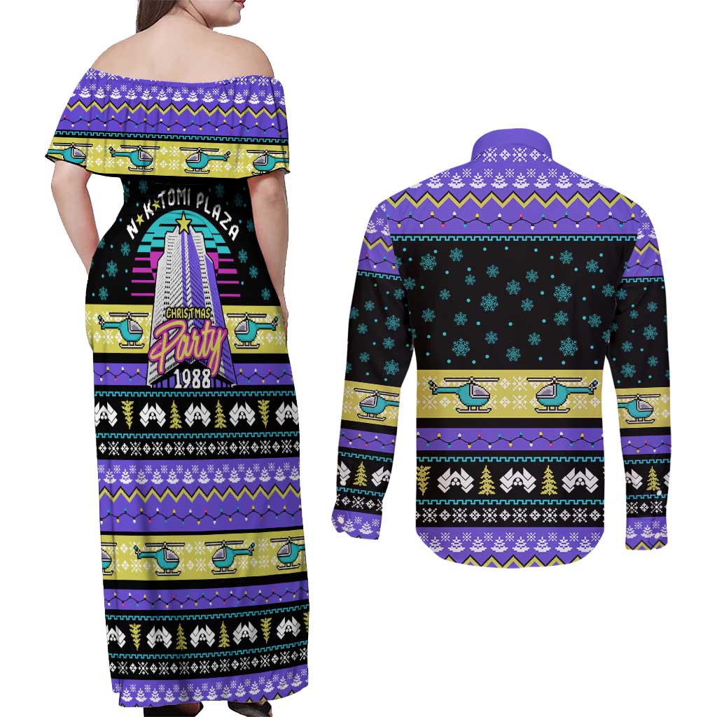Christmas Party 1988 Nakatomi Plaza Couples Matching Off Shoulder Maxi Dress and Long Sleeve Button Shirt Xmas Holiday Patterns - Wonder Print Shop