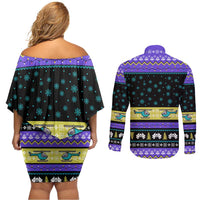 Christmas Party 1988 Nakatomi Plaza Couples Matching Off Shoulder Short Dress and Long Sleeve Button Shirt Xmas Holiday Patterns - Wonder Print Shop