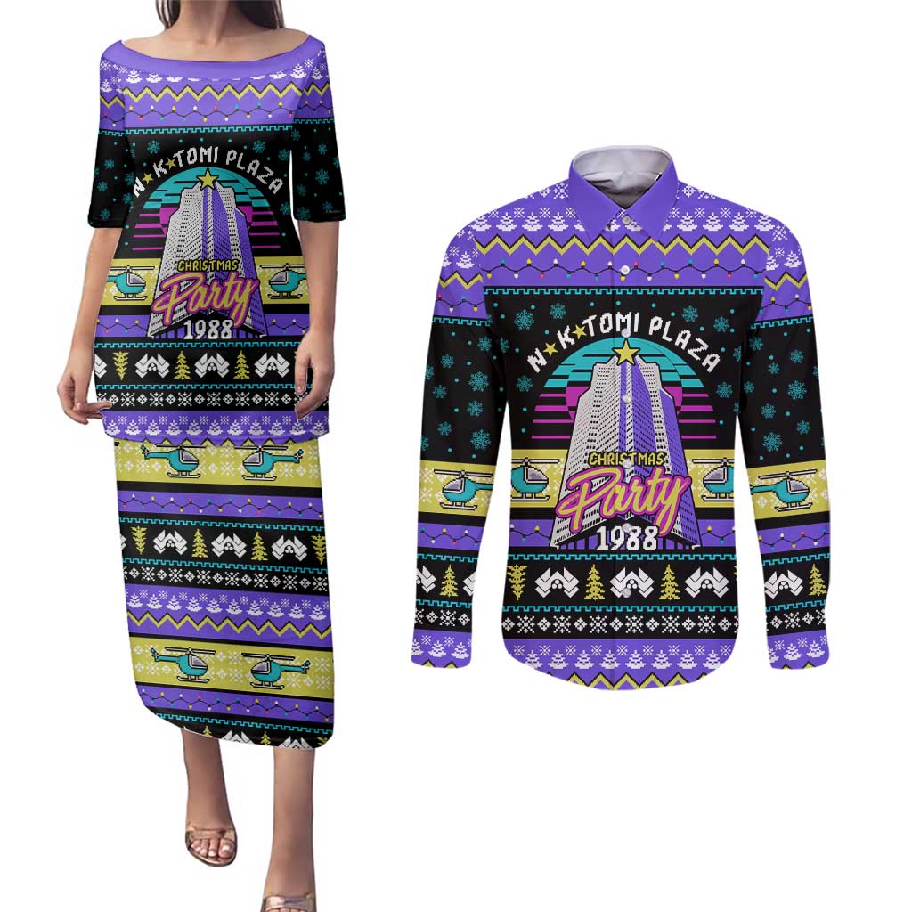Christmas Party 1988 Nakatomi Plaza Couples Matching Puletasi and Long Sleeve Button Shirt Xmas Holiday Patterns - Wonder Print Shop