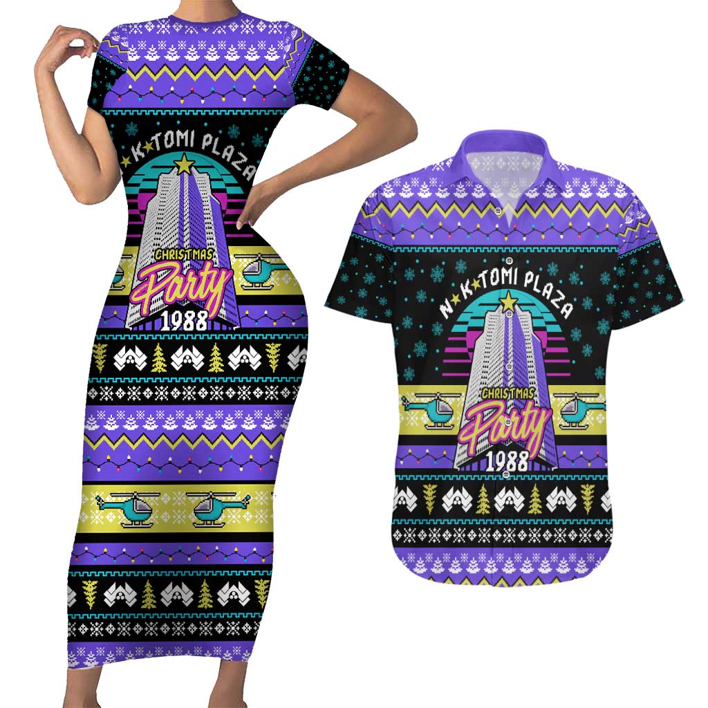 Christmas Party 1988 Nakatomi Plaza Couples Matching Short Sleeve Bodycon Dress and Hawaiian Shirt Xmas Holiday Patterns - Wonder Print Shop