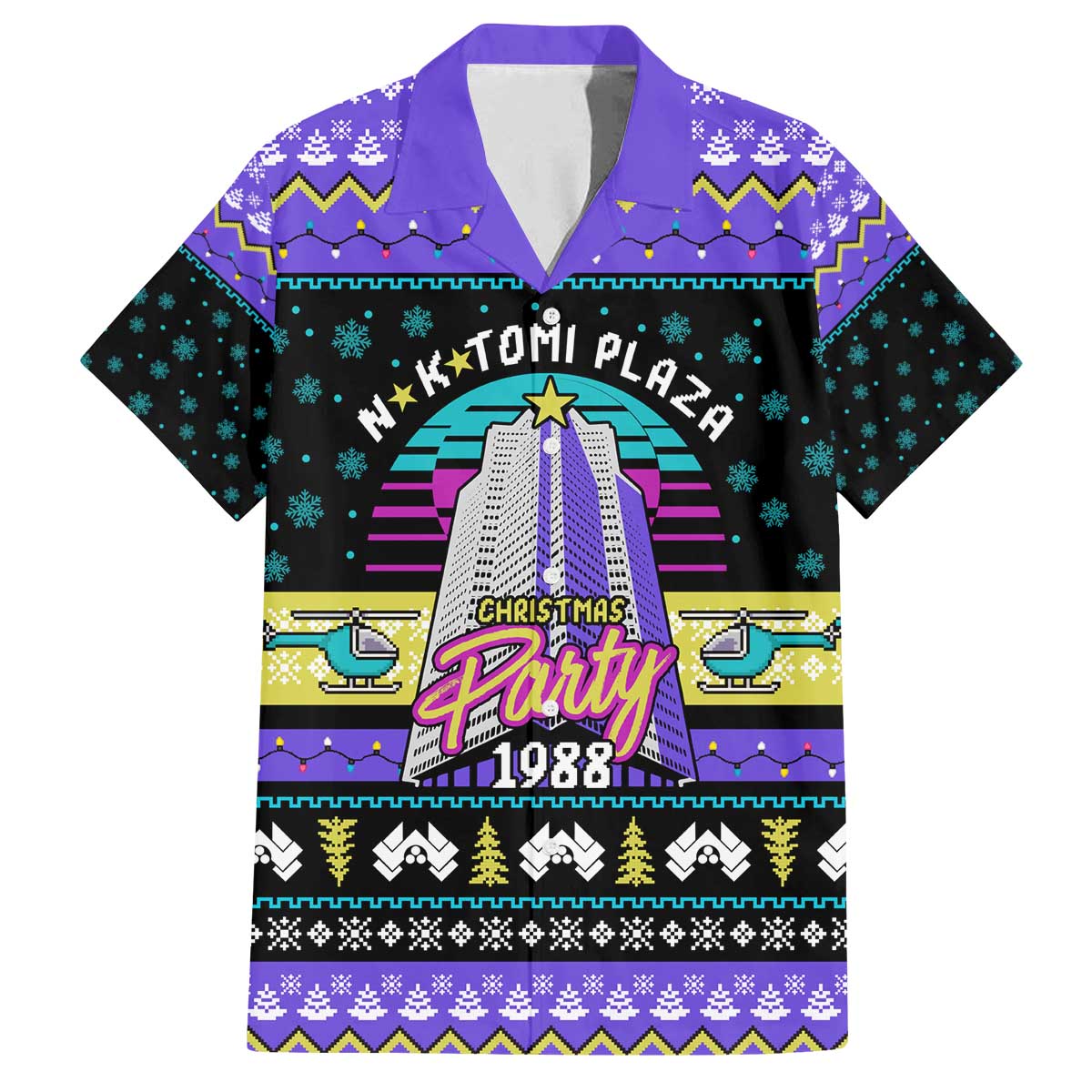 Christmas Party 1988 Nakatomi Plaza Family Matching Off The Shoulder Long Sleeve Dress and Hawaiian Shirt Xmas Holiday Patterns - Wonder Print Shop