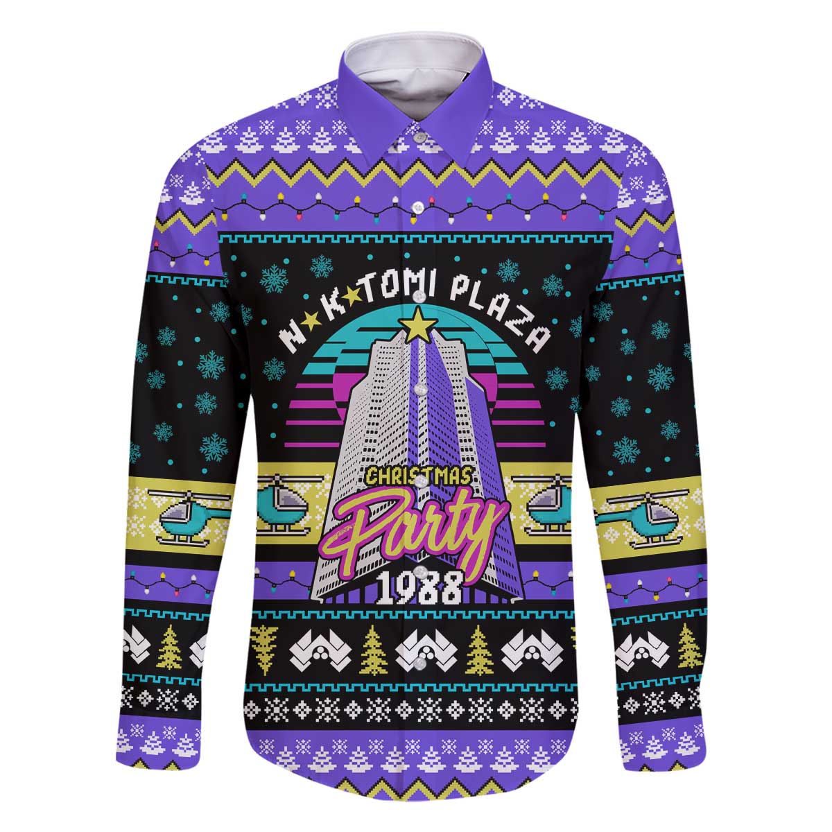 Christmas Party 1988 Nakatomi Plaza Family Matching Off The Shoulder Long Sleeve Dress and Hawaiian Shirt Xmas Holiday Patterns - Wonder Print Shop