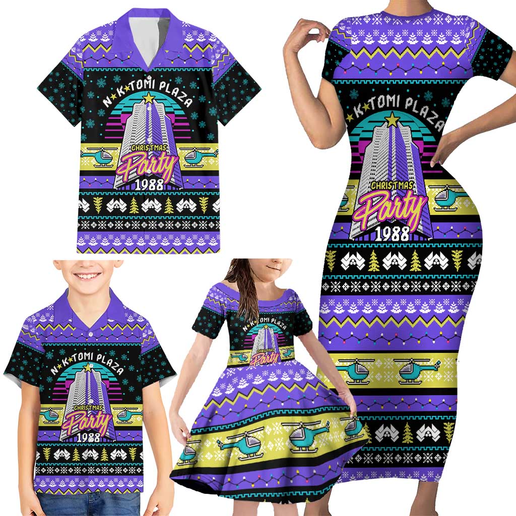 Christmas Party 1988 Nakatomi Plaza Family Matching Short Sleeve Bodycon Dress and Hawaiian Shirt Xmas Holiday Patterns - Wonder Print Shop