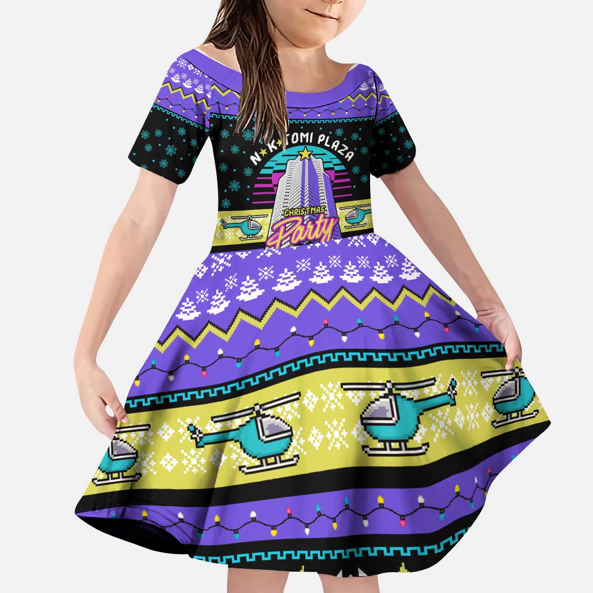 Christmas Party 1988 Nakatomi Plaza Kid Short Sleeve Dress Xmas Holiday Patterns - Wonder Print Shop