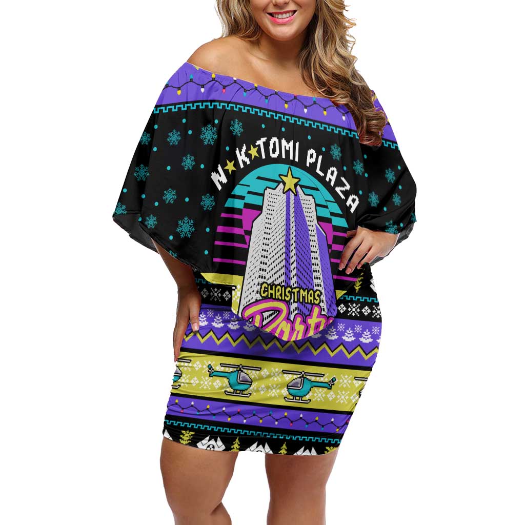 Christmas Party 1988 Nakatomi Plaza Off Shoulder Short Dress Xmas Holiday Patterns - Wonder Print Shop