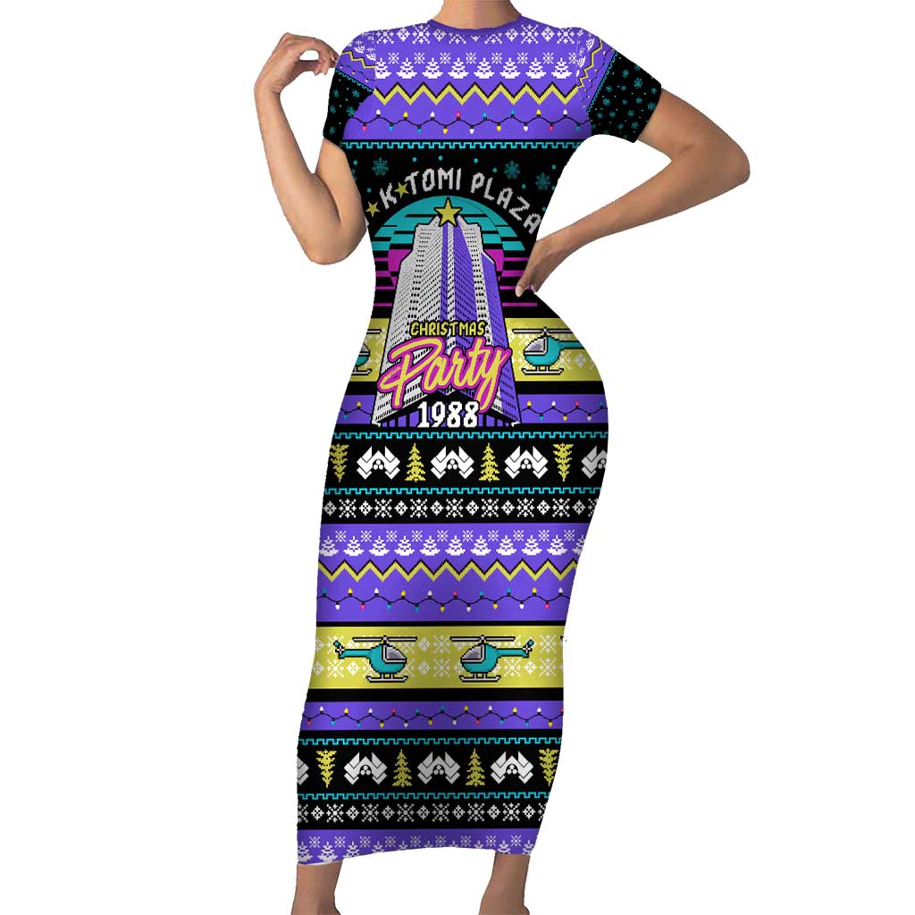 Christmas Party 1988 Nakatomi Plaza Short Sleeve Bodycon Dress Xmas Holiday Patterns - Wonder Print Shop