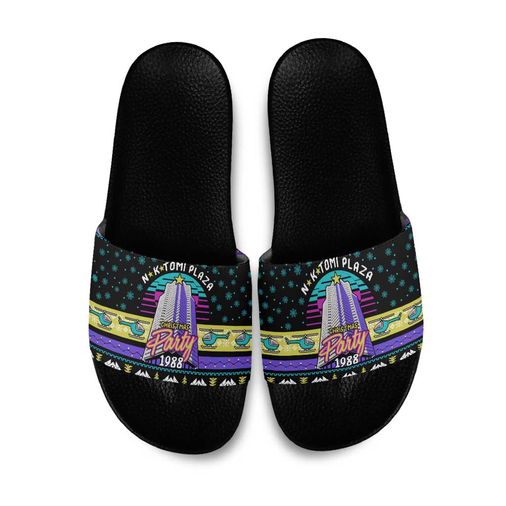 Christmas Party 1988 Nakatomi Plaza Slide Sandals Xmas Holiday Patterns - Wonder Print Shop