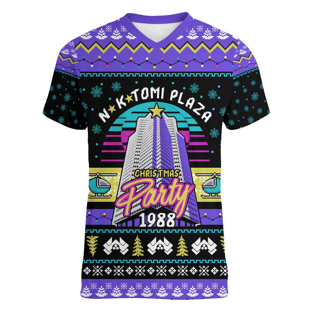 Christmas Party 1988 Nakatomi Plaza Women V-Neck T-Shirt Xmas Holiday Patterns - Wonder Print Shop