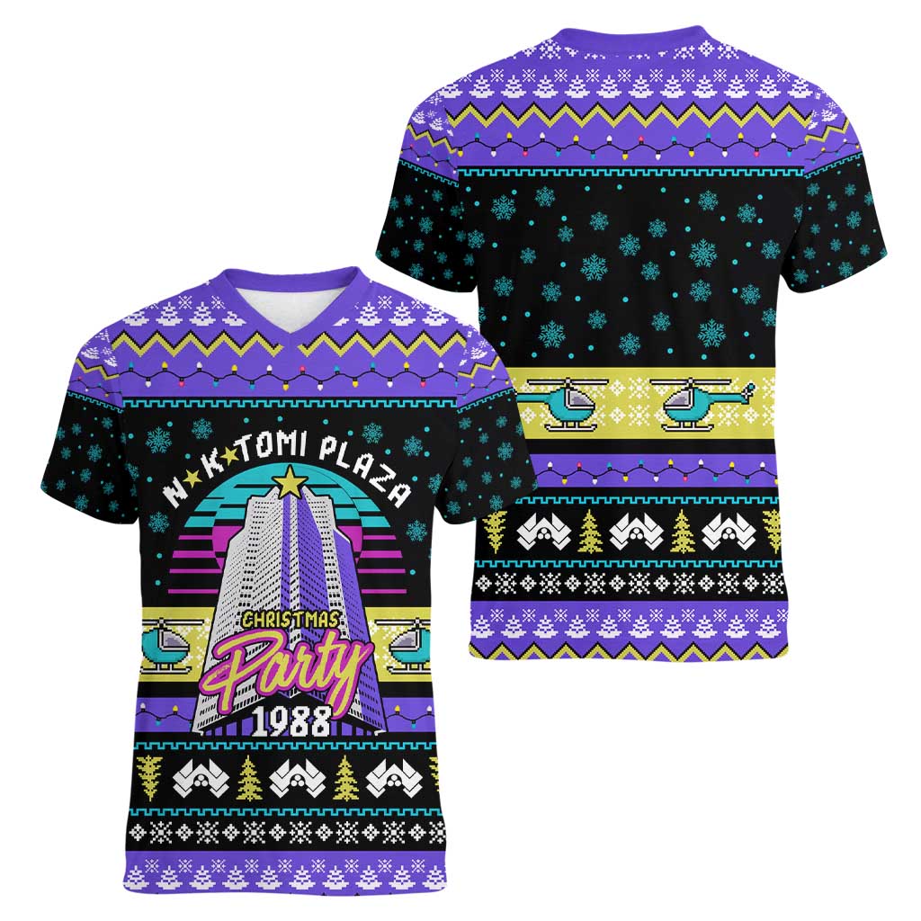 Christmas Party 1988 Nakatomi Plaza Women V-Neck T-Shirt Xmas Holiday Patterns - Wonder Print Shop