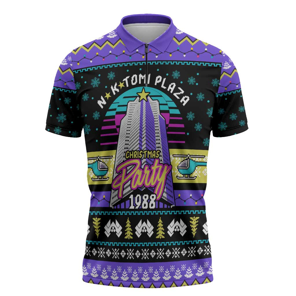 Christmas Party 1988 Nakatomi Plaza Zipper Polo Shirt Xmas Holiday Patterns - Wonder Print Shop