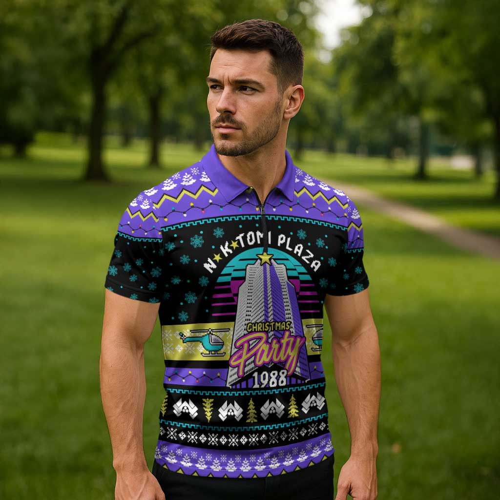 Christmas Party 1988 Nakatomi Plaza Zipper Polo Shirt Xmas Holiday Patterns - Wonder Print Shop