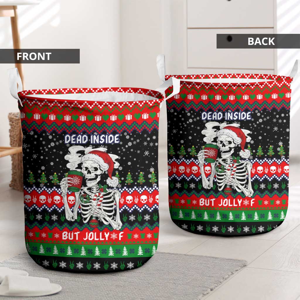 Dead Inside But Jolly Af Christmas Skeleton Laundry Basket Xmas Holiday Patterns - Wonder Print Shop