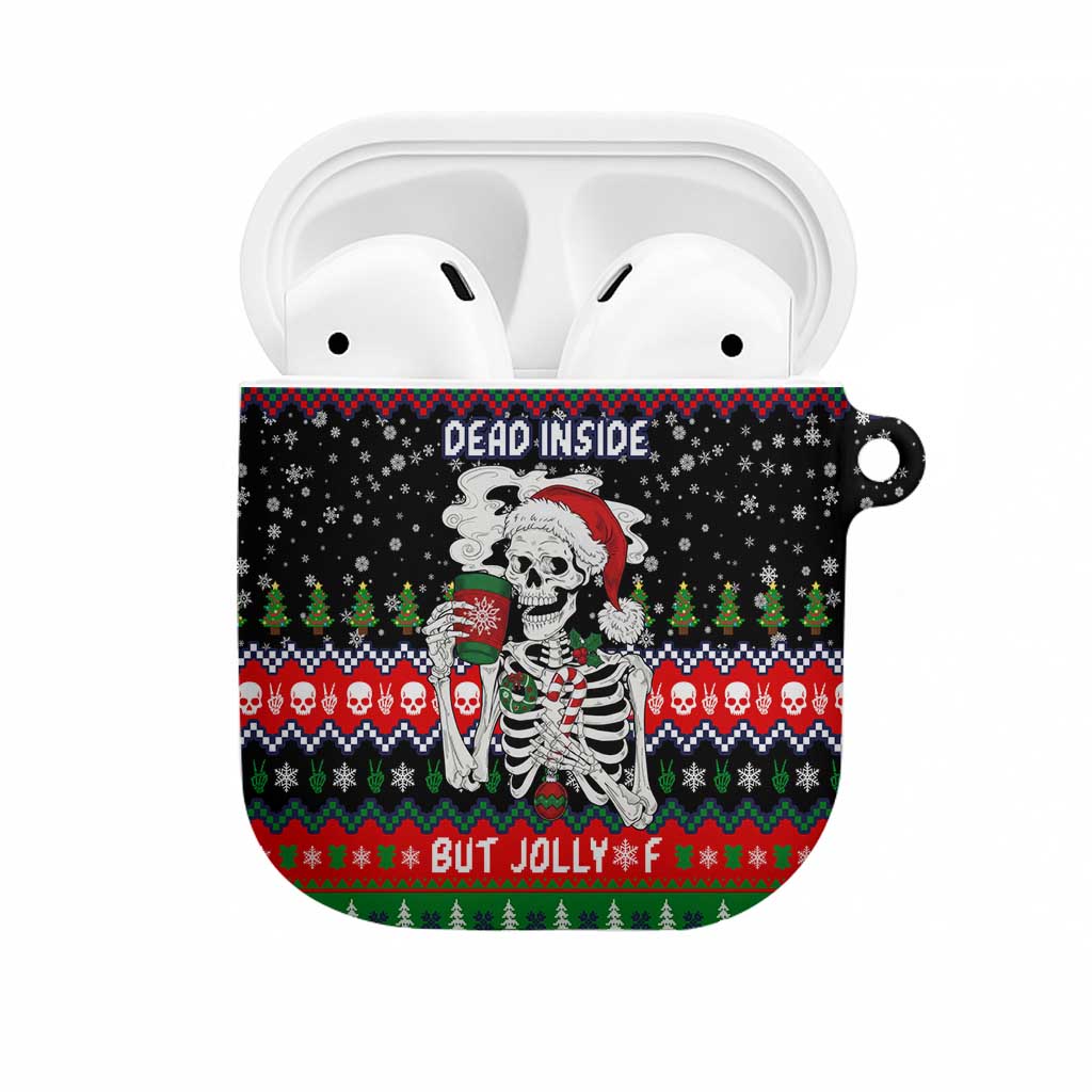 Dead Inside But Jolly Af Christmas Skeleton AirPods Case Xmas Holiday Patterns - Wonder Print Shop