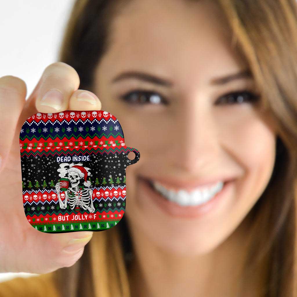 Dead Inside But Jolly Af Christmas Skeleton AirPods Case Xmas Holiday Patterns - Wonder Print Shop