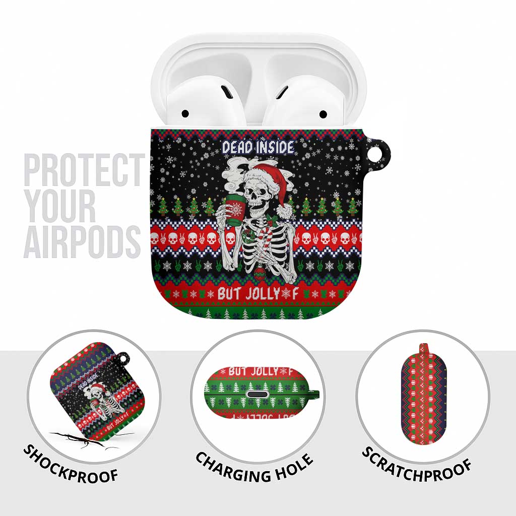 Dead Inside But Jolly Af Christmas Skeleton AirPods Case Xmas Holiday Patterns - Wonder Print Shop