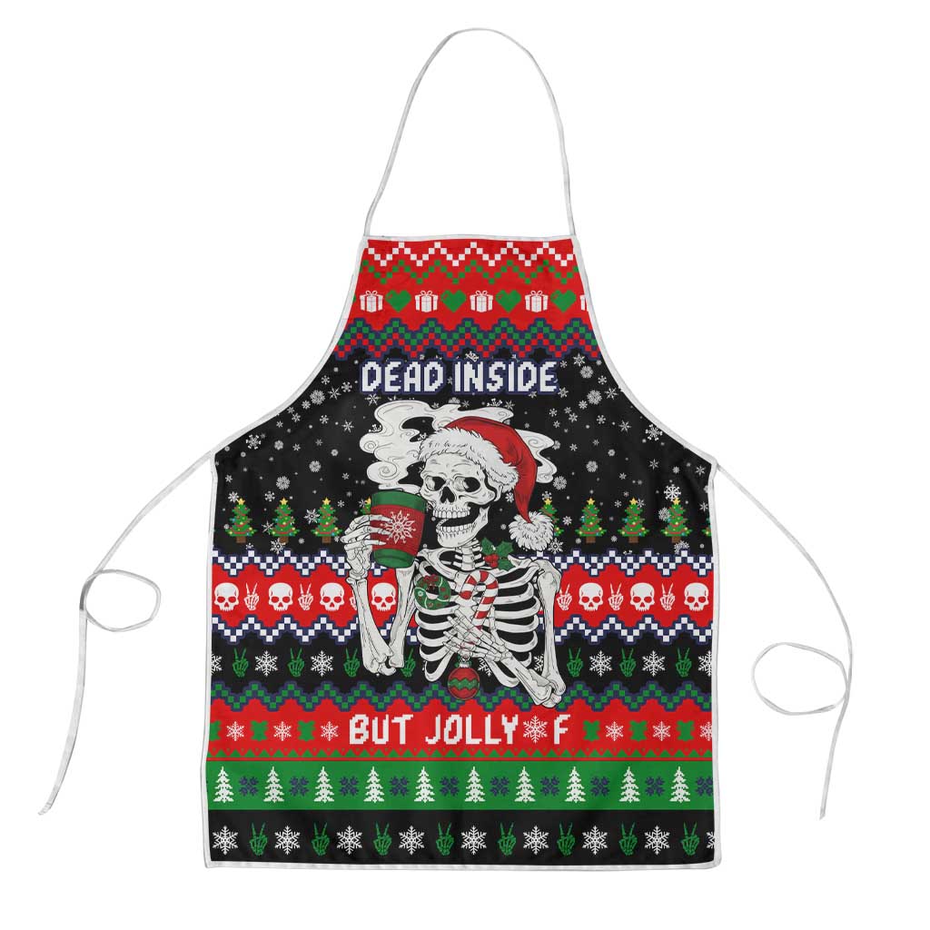 Dead Inside But Jolly Af Christmas Skeleton Apron Xmas Holiday Patterns - Wonder Print Shop